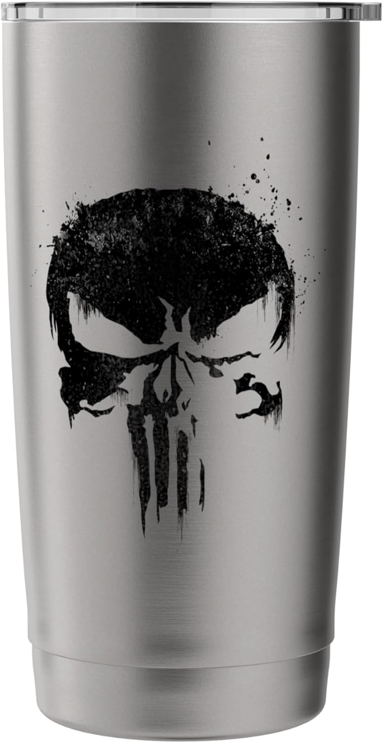 Marvel The Punisher Black Ink Splatter Skull Logo Stainless Steel Insulated Tumbler - Image 3
