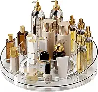 Organizador de Maquiagem Giratório 360° em Acrílico Transparente - Prateleiras Ajustáveis para Cosméticos, Batons e Cuidados com a Pele - Ideal para Penteadeiras