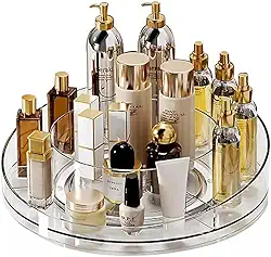 Organizador de Maquiagem Giratório 360° em Acrílico Transparente - Prateleiras Ajustáveis para Cosméticos, Batons e Cuidados com a Pele - Ideal para Penteadeiras