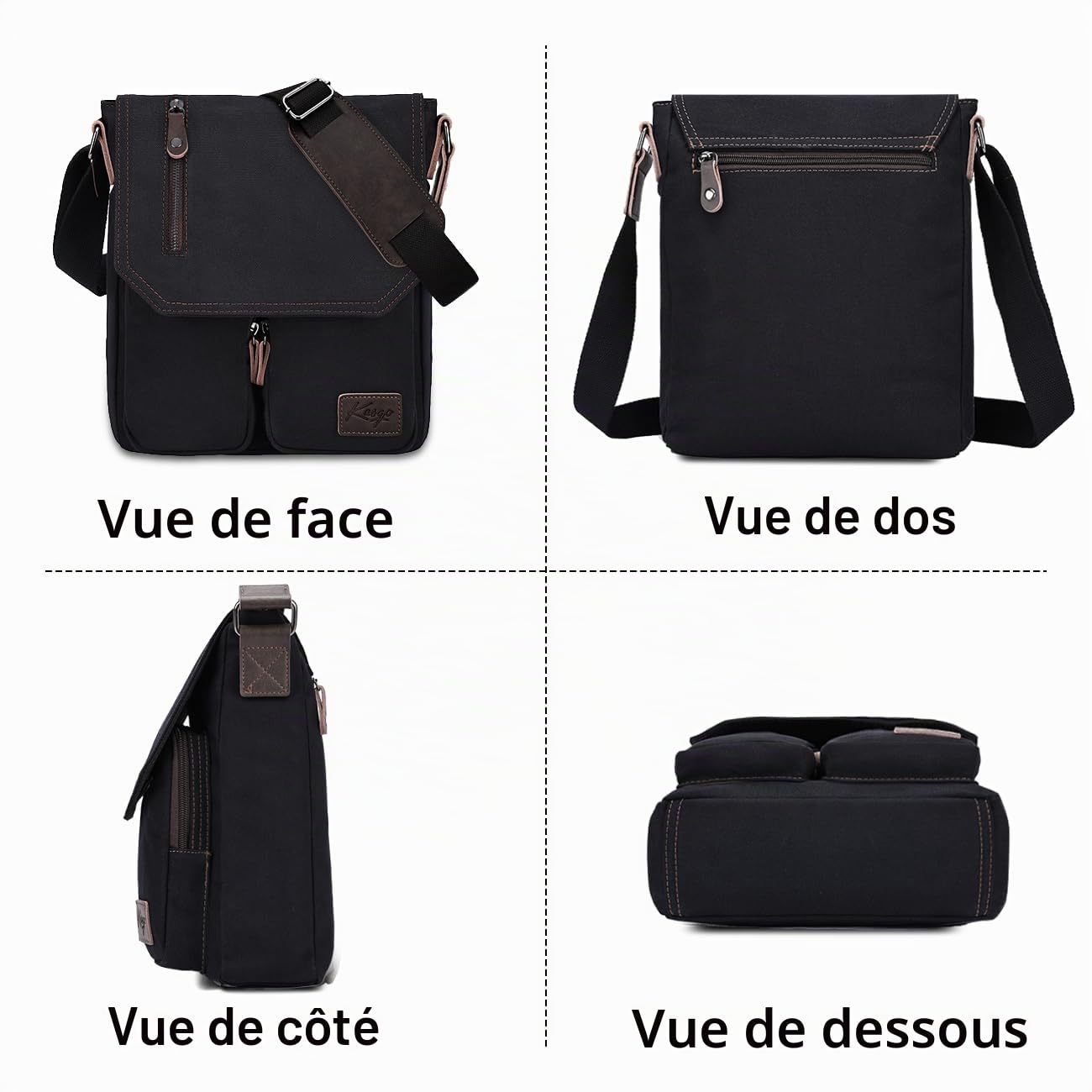 Sacoche Homme Femme, Léger Multi-poches Sac Bandoulière Homme Femme en Toile Vintage 11 Pouces Besace Pochette Porté Epaule pour Affaires Travail Voyage Scolaire