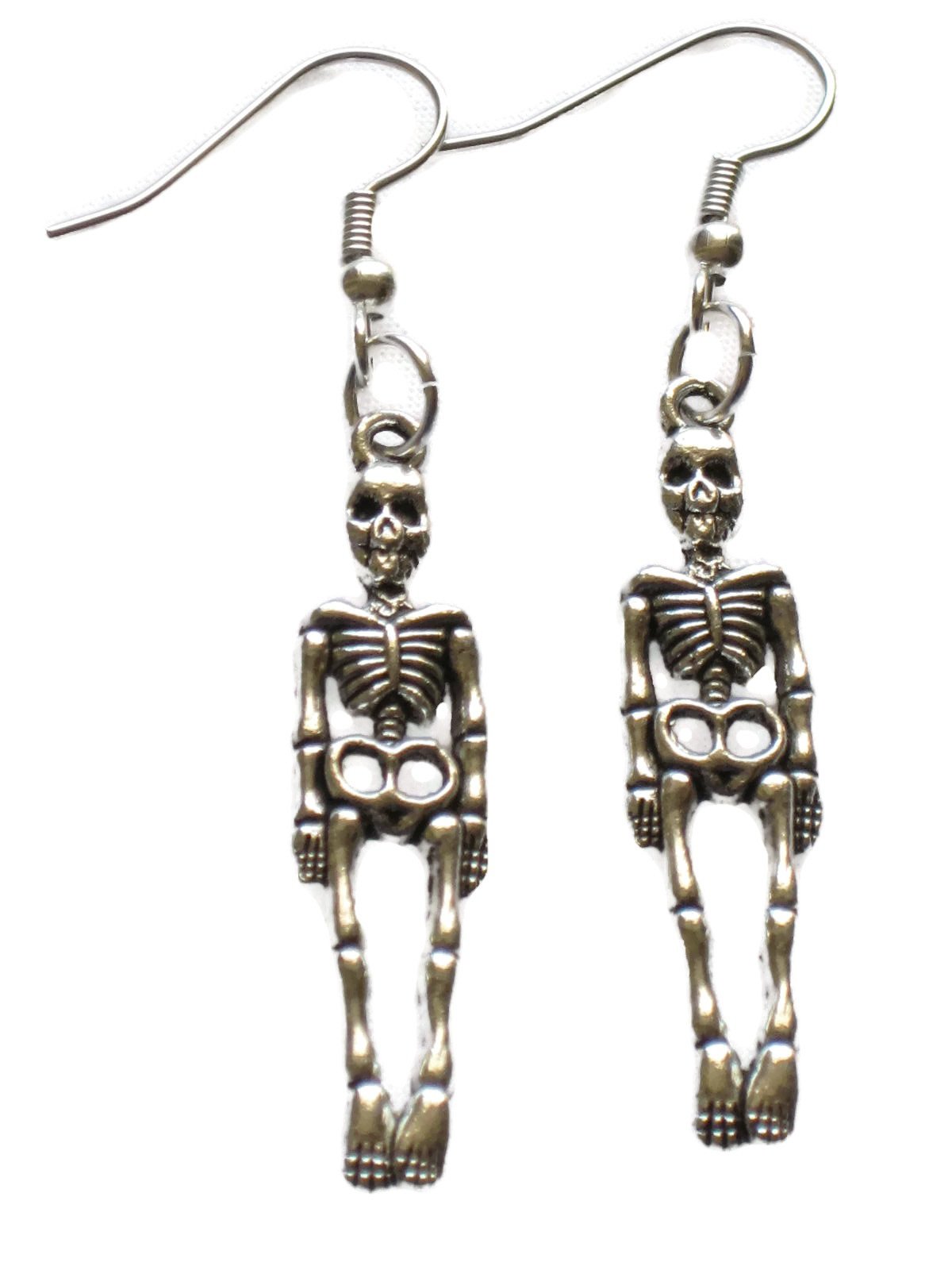 Skeleton Dangle Novelty Earrings, Tibetan Metal 1.5 inches long