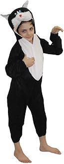 Kaku Fancy Dresses Fleece Cat Domestic Pet Animal Costume For Kids - Black, 5-6 Years | Animal Fancy Dress For Boys & Girls