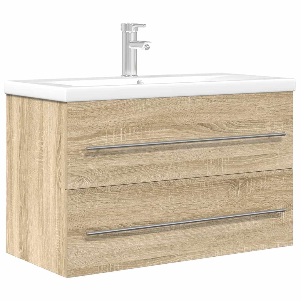 Muebles de baño con lavabo integrado de cerámica y armario suspendido de 80 cm