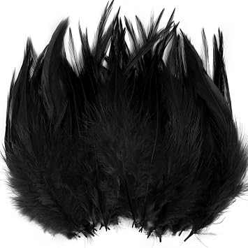 200pcs Black Feathers for Crafts, 5-7Inch Rooster Saddle Hackle Crafting Feather for Halloween Dream Catcher Supplies Wedding Home Party Decoration Earrings DIY Craft
