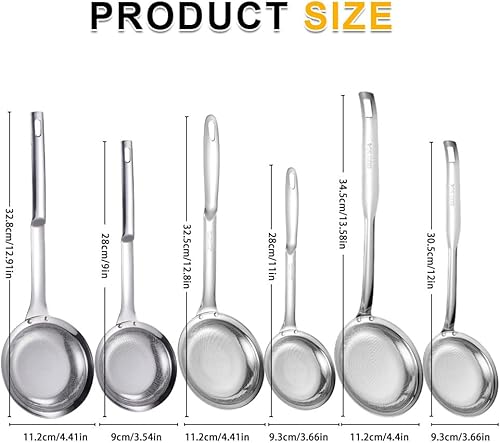 Miniatura 7 de Cuchara coladora de acero inoxidable de malla fina, colador de malla extrafina con asa, cuchara espumadera de acero inoxidable 304, accesorio de