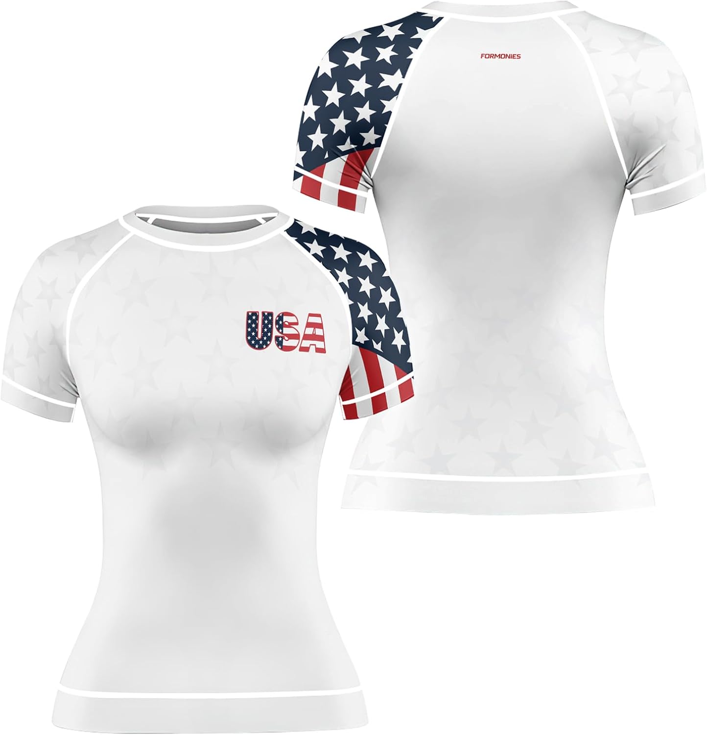 FORMONIES Patriot Women’s Short Sleeve Rash Guard – Compression Fit MMA BJJ No-Gi Shirt – Jiu Jitsu Fightwear