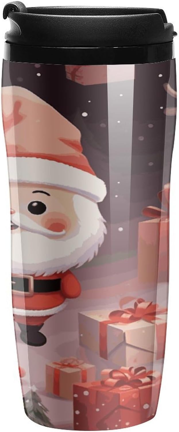 Cute Christmas Holidays Coffee Cup Reusable Portable Water Bottle with Double-Walled Plastic,Coffee Mug for Hot & Cold Drinks, Cup Holder Friendly 350ml