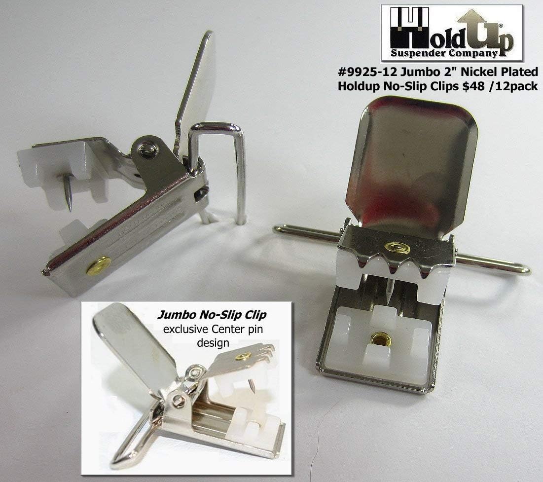 Hold-Up Silver No-Slip Replacement 12, 2 Inch Suspender Clips
