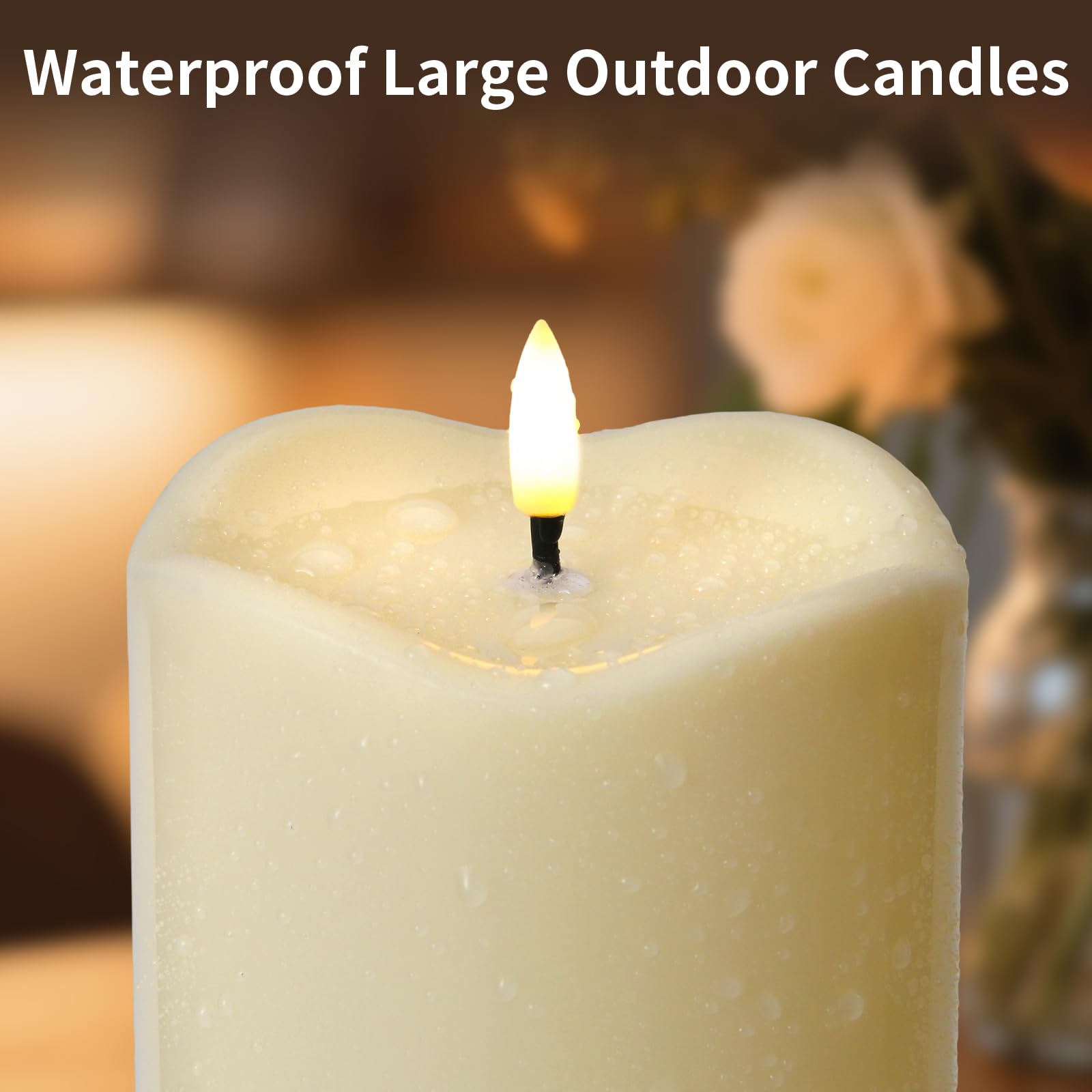 Velas solares grandes sin llama para exteriores, 4 x 14 pulgadas, velas parpadeantes recargables de energía solar, velas falsas de plástico impermeables para decoración de porche y patio (blanco
