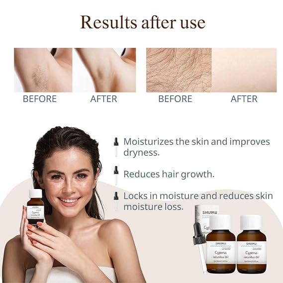 Cyperus Rotundus Oil for Hair Removal 2 PACKS 100% Pure Natural Cyprus Oil Organic Herbal Cypress Root Extract for Smooth Skin, Reducing Body Hair Growth, Ingrown Hair & Nourishment 60ml