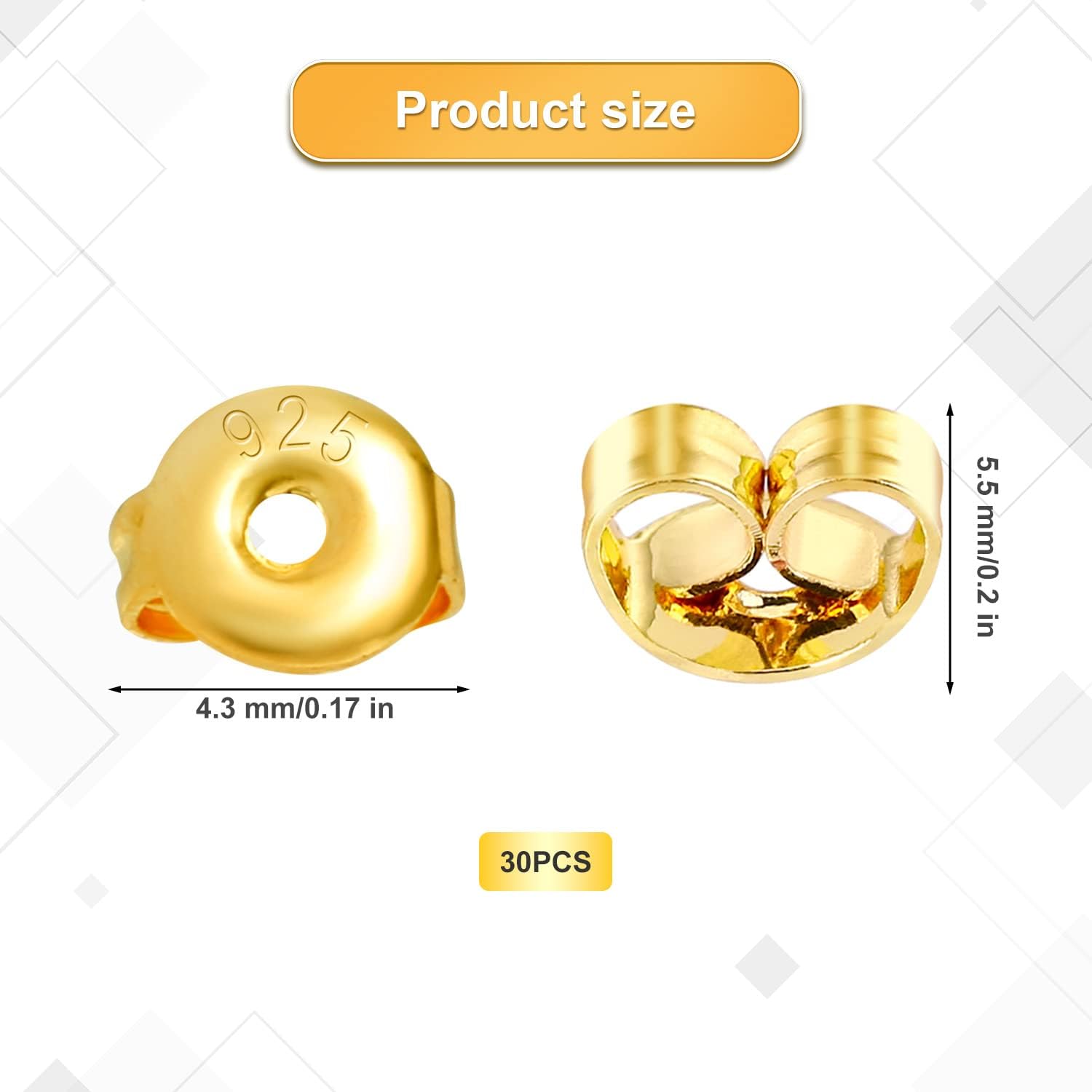 30Pcs Earring Backs for Studs, 18K Gold Butterfly Shape Ear Backings Replacement Hypoallergenic Secure Screw Ear Safety Back for Pierced Locking Stud Earrings Small Yellow Earring Stopper for Post - Image 2