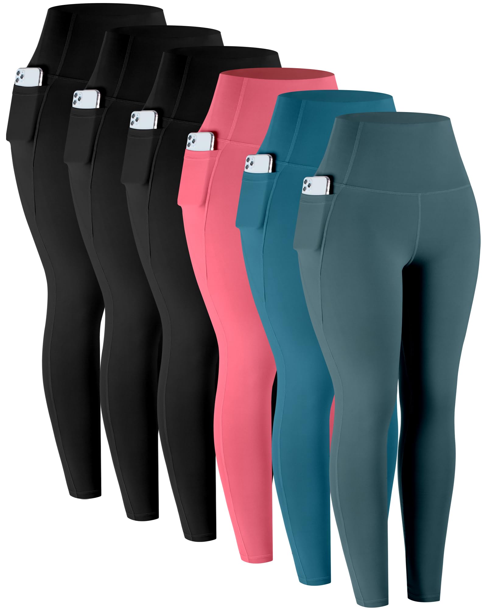 LZYVOO Leggings with Pockets for Women, 6 Packs Soft High Waisted Tummy Control Workout Yoga Pants
