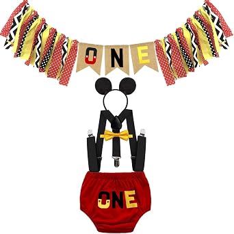 ملابس حفلات عيد ميلاد أول طفل أطفال كعكة سحق زي راية كرسي مرتفع ONE Bloomers Suspenders Bow Tie Headband