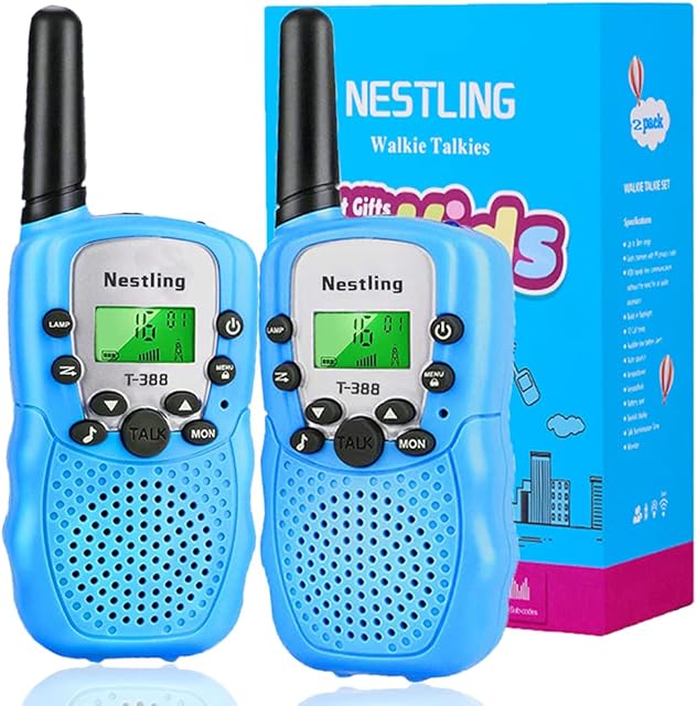 Nestling 2 Pack Walkie Talkies for Kids, Walkie Talkies for Kids 8 Channels 2 Way Radio Toy with Backlit LCD Flashlight, 3 Miles Range for 3-12 Year Old Boys Girls - Blue