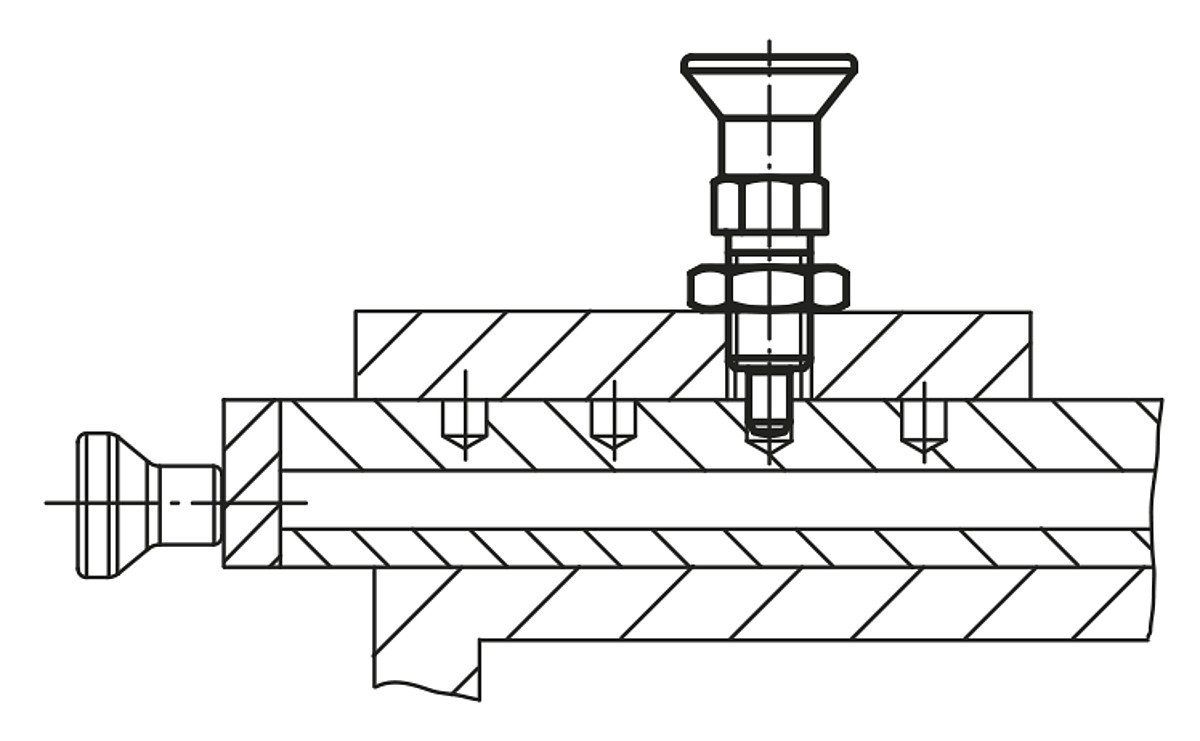 A Levetta di blocco bullone temprate misura 4 M20 x 1,5, forma: B, materiale termoplastico, con Verl. Cilindro a pistoni, Komp: acciaio, D = 10, 1 pezzi, k0630.22410