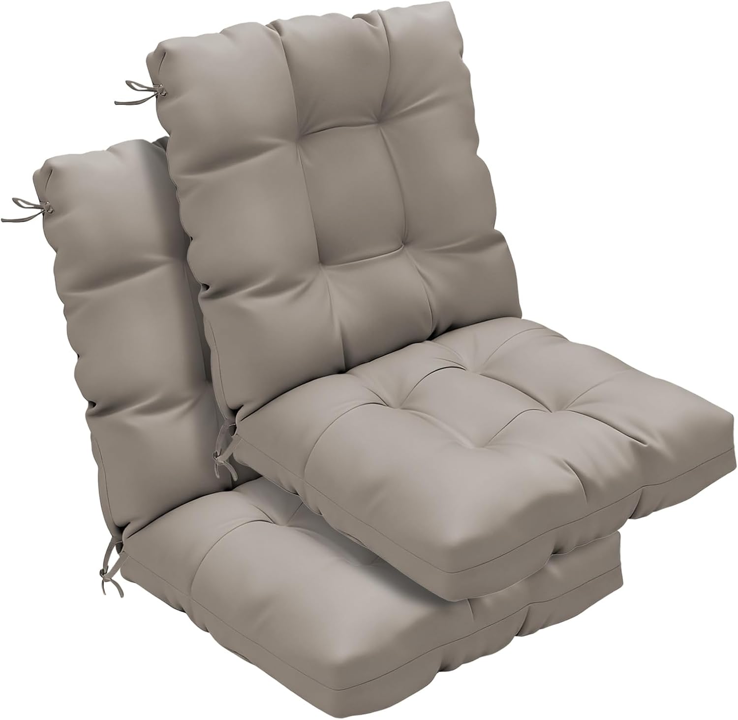 Outdoor Chair Cushions Set of 2, 42x21x4 Inch Patio Cushion for Dining/Rocking Chairs, High Back Soft Seat Pad with Ties, Indoor Outside Use, Fade-Resistant & Waterproof, Beige