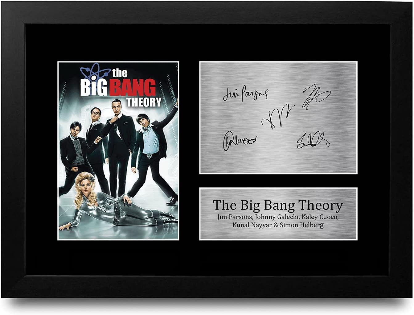 HWC Trading FRAMED The Big Bang Theory Gift Signed A4 Printed Autograph Jim Parsons Johnny Galecki kaley Cuoco Kunal Nayyar Simon Helberg Gifts Print Photo Picture Display