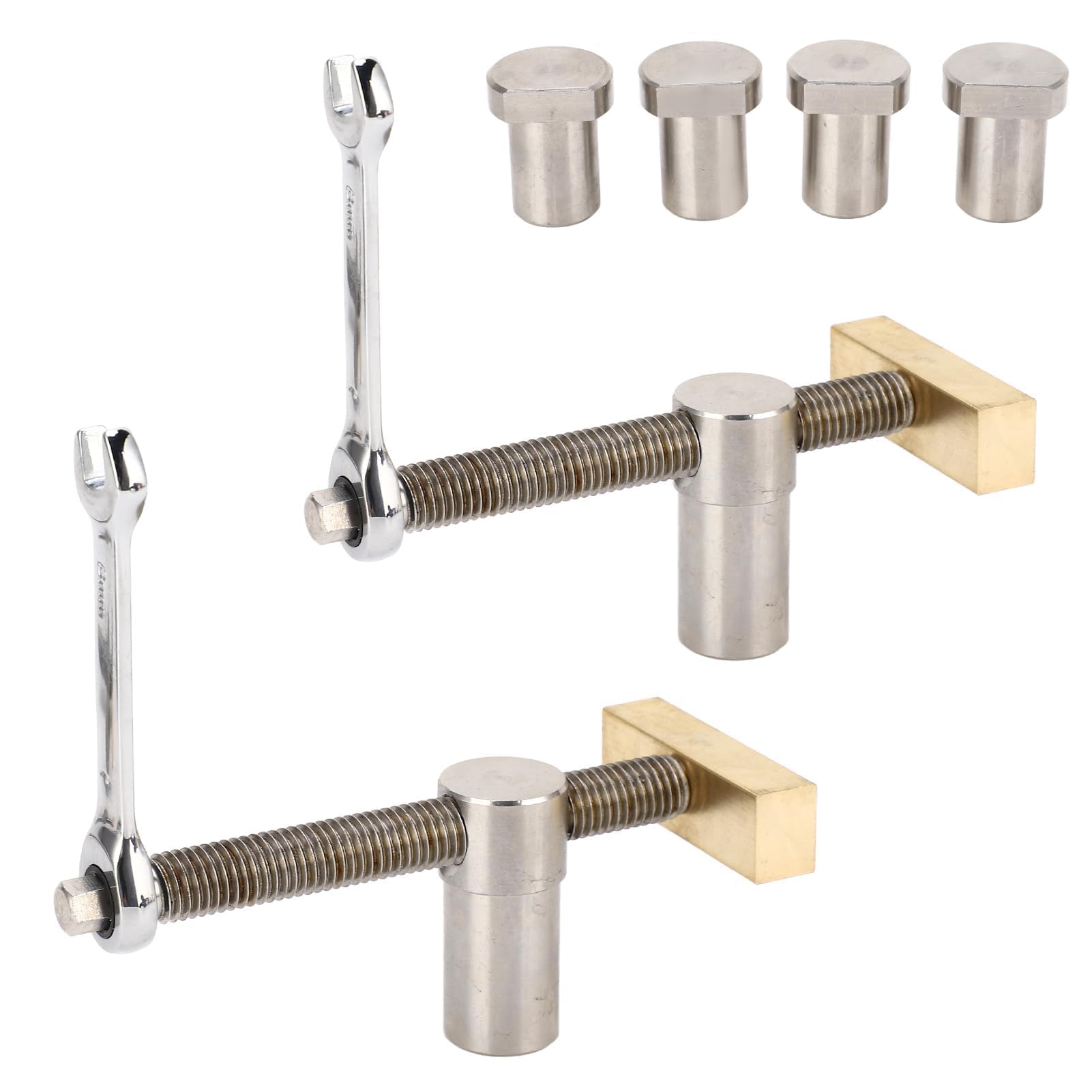 Lot de 2 pinces d'établi de 20 mm avec 4 chiens de banc pour trou de 20 mm, clips de bureau réglables, fixation, bancs d'étau, outil de menuiserie, positionnement DIY (argenté)