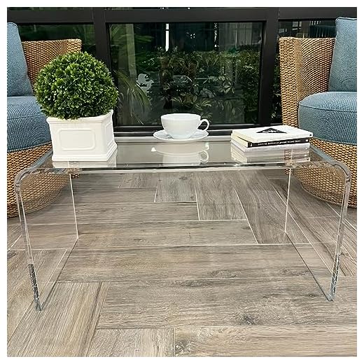 InterEdge® Acrylic Coffee Table, 32” L x 16” W x 16” H, Acrylic Coffee Table for Living Room, Clear Lucite with Modern Waterfall Edges