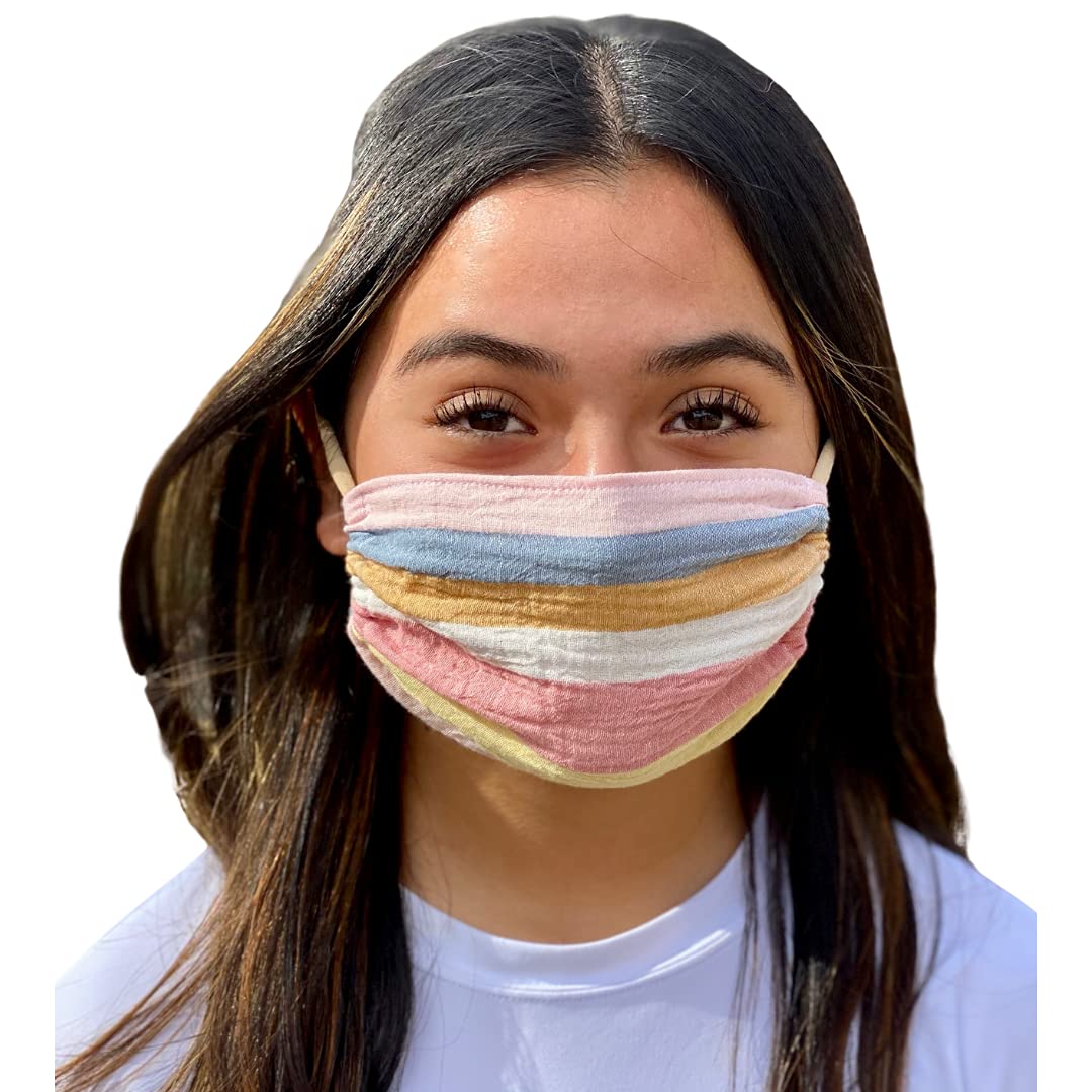 Adult Face Mask, Breathable, Single Layer, Cotton, Lightweight, Adjustable, and Reversible (Colorful Stripes)