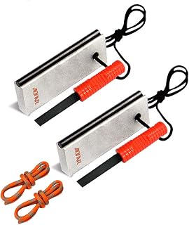 Magnesium Fire Starter 2-Pack, Hiking, Hunting and Backpacking | Flint and Steel Striker Kit with Fire Paracord and Steel Scraper; Weatherproof Emergency Survival Gear for Camping