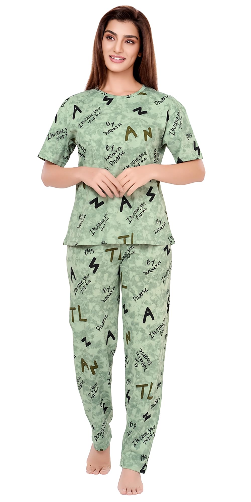 Women's Printed Premium Cotton Tshirt Pyjama Set Night Suit-image-18
