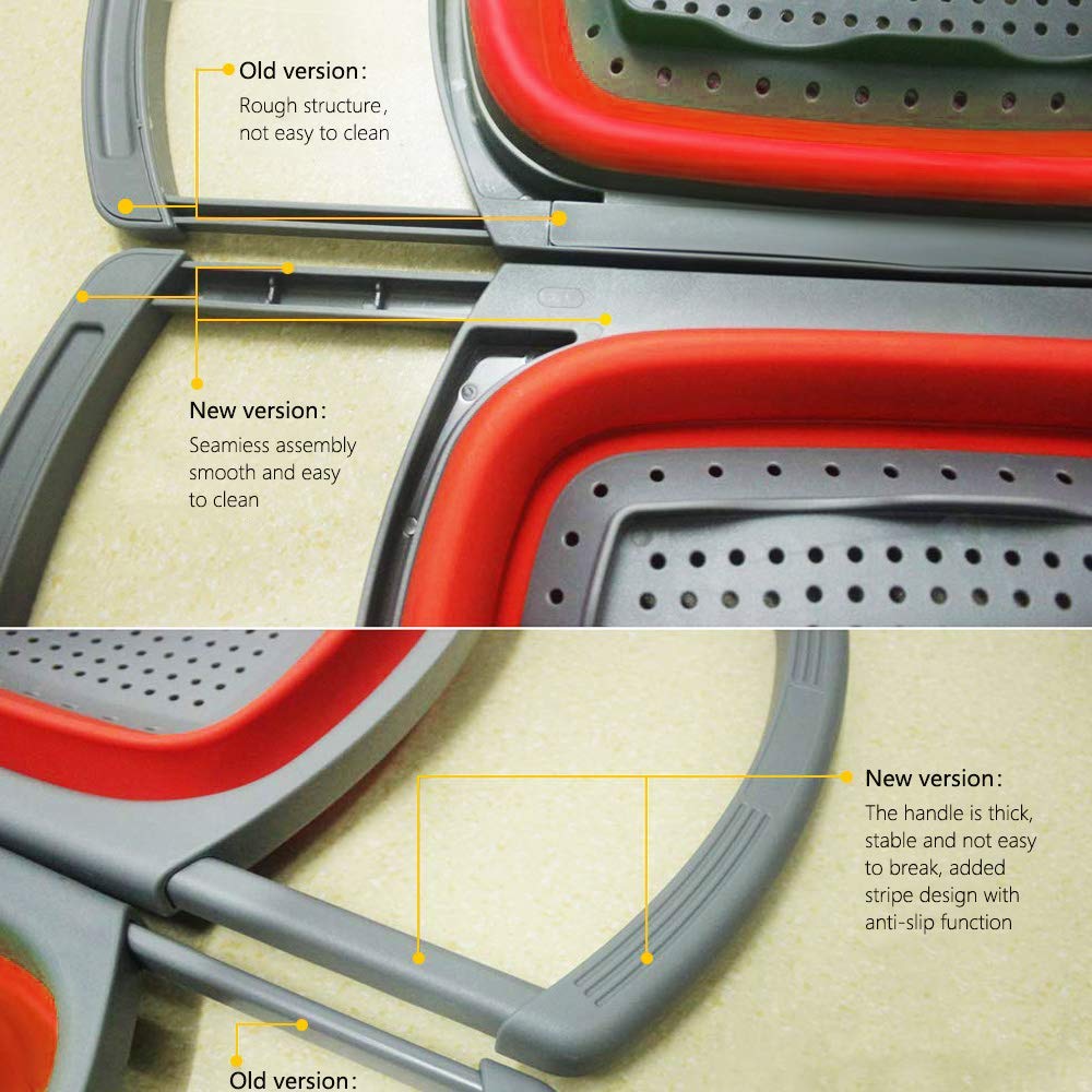 Scolapasta Pieghevole In Silicone LHKJ - Senza BPA, Rosso, Capienza 3,8 Litri - Foto 3