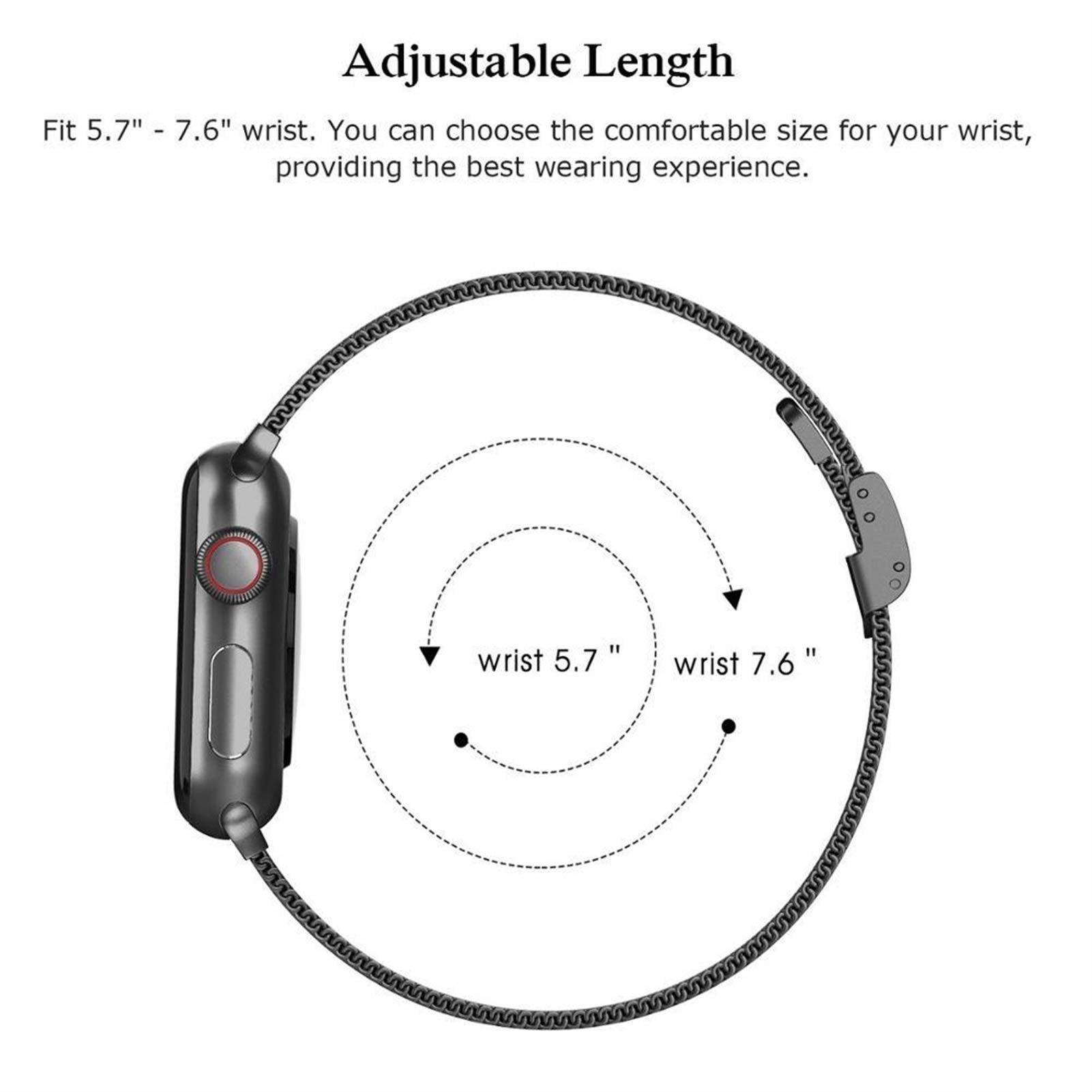 Milan Bracelet de montre en métal pour Apple Watch Bracelets 45 mm 41 mm 38 mm 40 mm 42 mm 44 mm Bracelet pour iWatch séries 7/6/5/4/3/2/1 (couleur : or rose, taille : 42 mm)