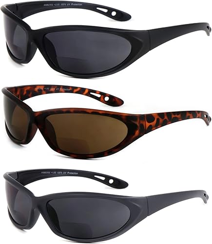 3 pares de lentes de sol de lectura bifocales para hombres y mujeres, gafas de sol cuadradas deportivas vintage con tramposos integrados
