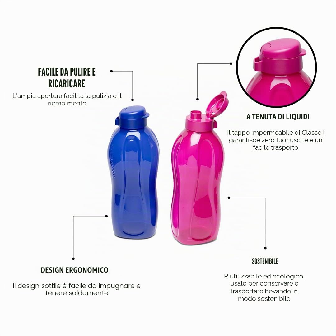 Tupperware Aquasafe - Set di 2 bottiglie in plastica, 2 litri ciascuna