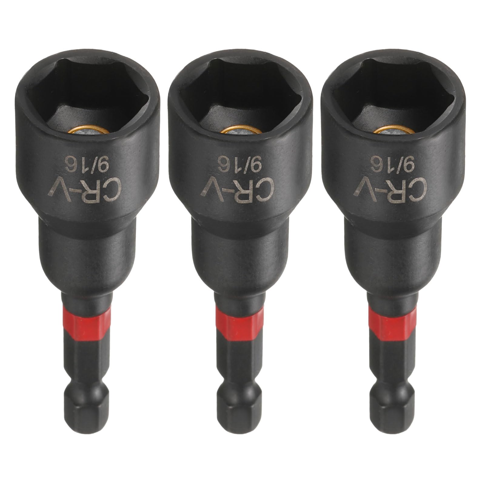 sourcing map 3pcs Nut Driver Drill Bit 9/16 Inch Socket 1/4" Hex Shank 3" (65mm) Long Magnetic 6-Point Sockets Quick Change Phosphated CR-V Steel Bolt Setters for Power Drill Drivers, Black — image 1