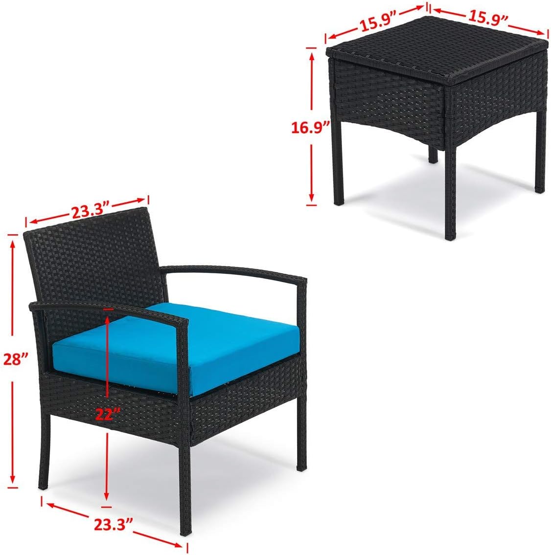 Patio Outdoor Chairs 3 Set-1 Conversation Table & 2 pcs Rattan Sofas with Backrest Soft Cushions Garden Furniture Sets Suit to Lawn Backyard Pool