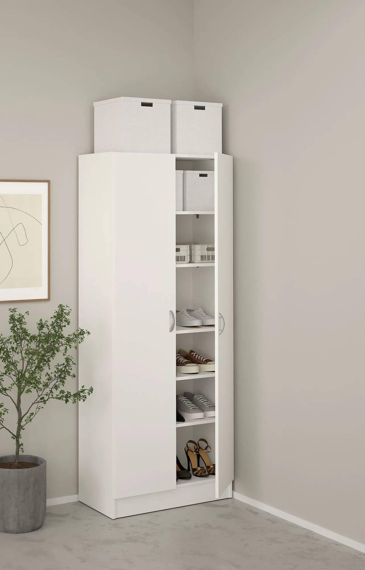 Bissolo Casa Scarpiera Mobile Multiuso Focus 2 Ante – 69,2x34,6x170,4 cm, 5 Ripiani Regolabili, Laminato Bianco, Design Moderno