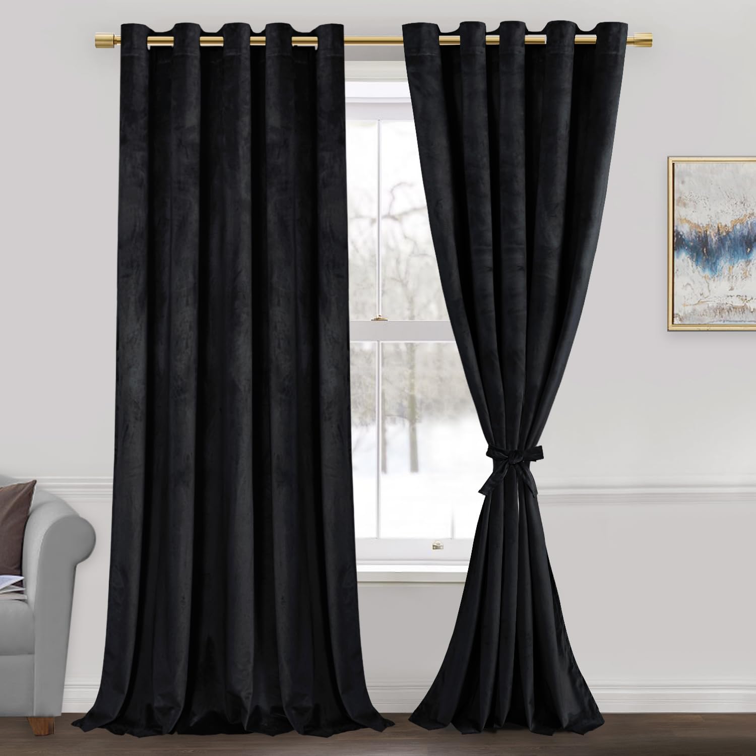 JIUZHEN Black Velvet Curtains for Living Room - 84 Inches Long Thermal ...