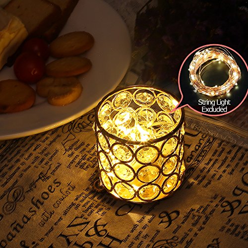 VINCIGANT Silver Crystal Candle Holders,Cylinder Metal Arrangement Container Table Centerpieces for Dining/Living Room Decoration,Gift for Housewarming