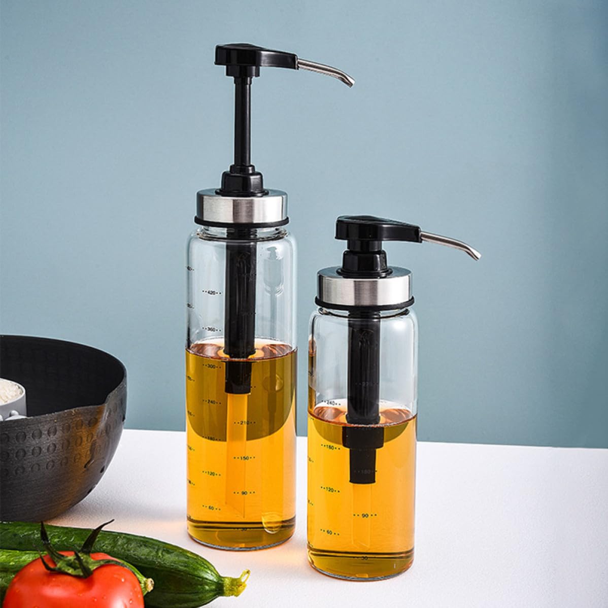 Beavorty Dispenser Marmellata in Vetro Pompa Dosatore in Acciaio Inox e Pp, Contenitore Ermetico da 300ml per Party e Conservazione in Armadio