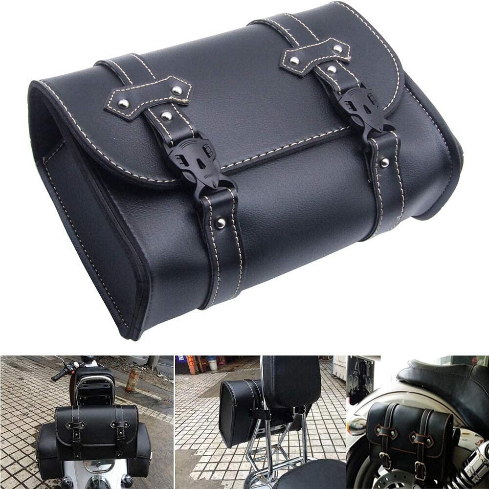 Baceyong Moto Tool, torba na siodełko ze skóry PU, torba do przechowywania bagażu, czarna, odporna na warunki atmosferyczne, z 2 paskami mocującymi