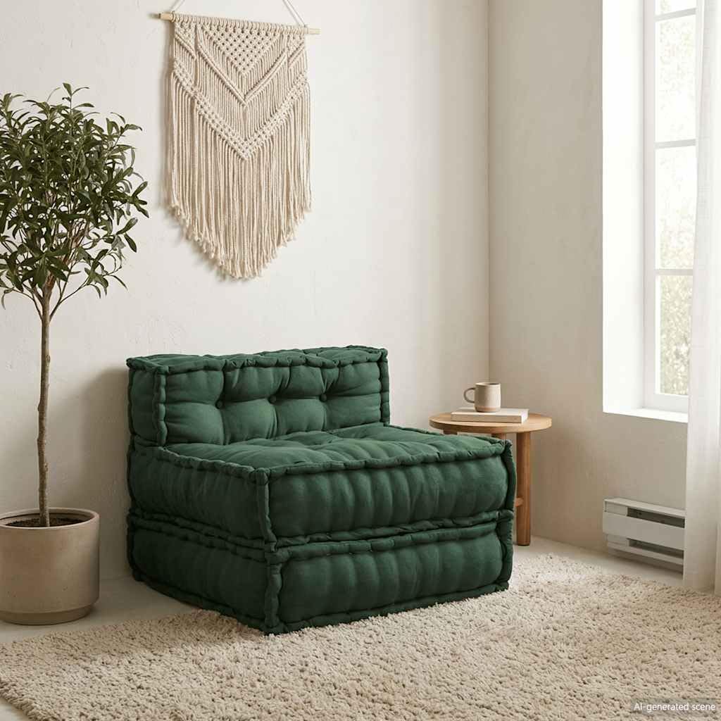 Canapé modulaire vert en coton 70x70 cm pour salon et terrasse