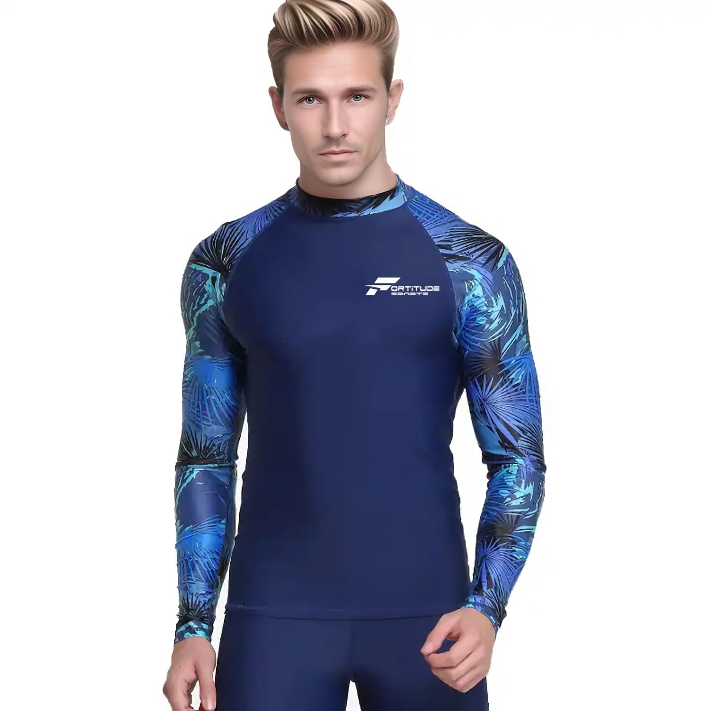Fortitude Sports Men's Blue Marine Long Sleeve Rash Vest For | Upf 50+ Uv Protection, Compression Top For Watersports And Swimming | Rash Vests For Swimming (Uk, Alpha, L, Regular, Regular, )