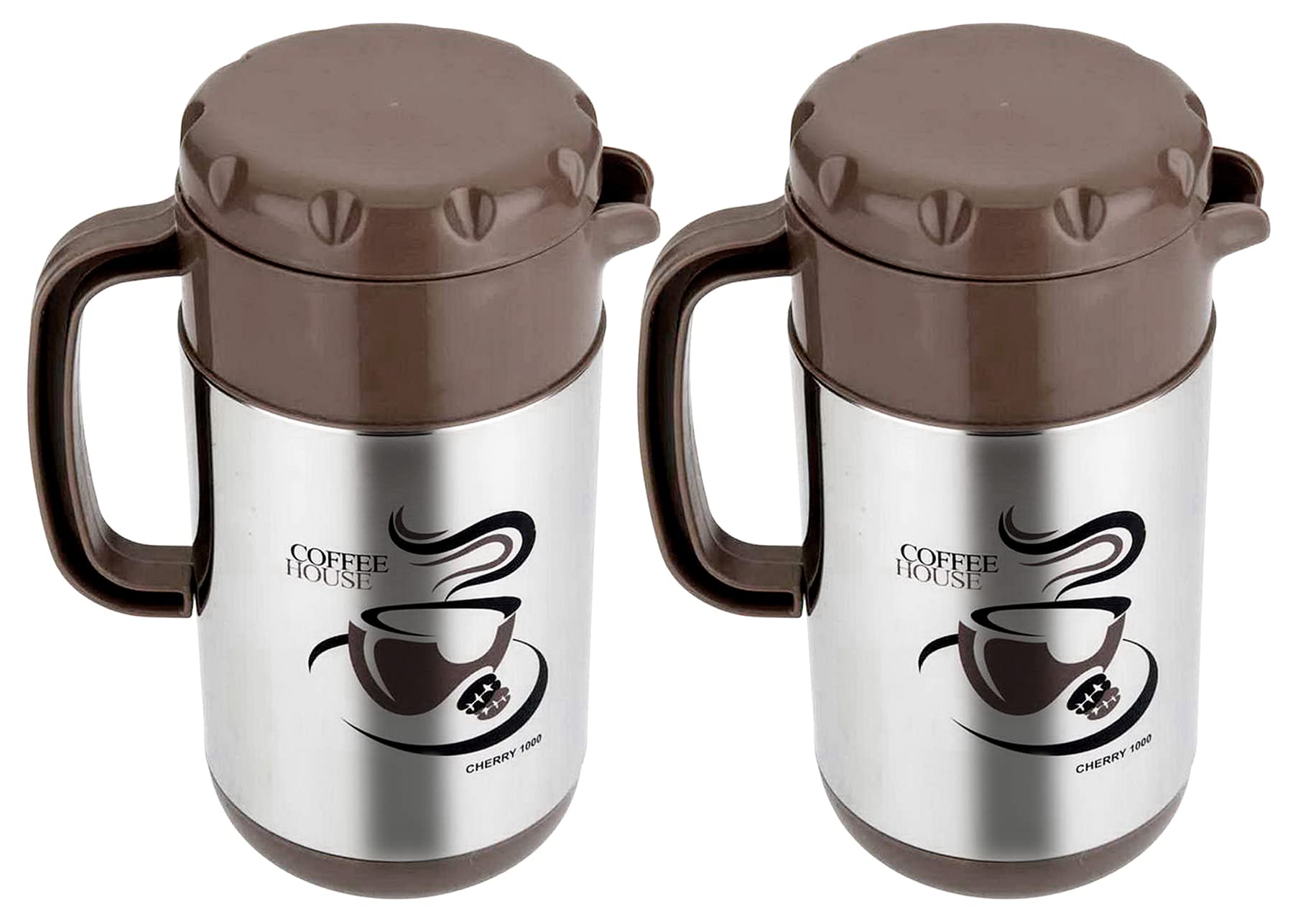 Kuber Industries Insulated Stainless Steel Tea Kettle Serving Carafe Coffee Pot, 1Ltr.- Pack of 2 (Grey)-HS42KUBMART25104
