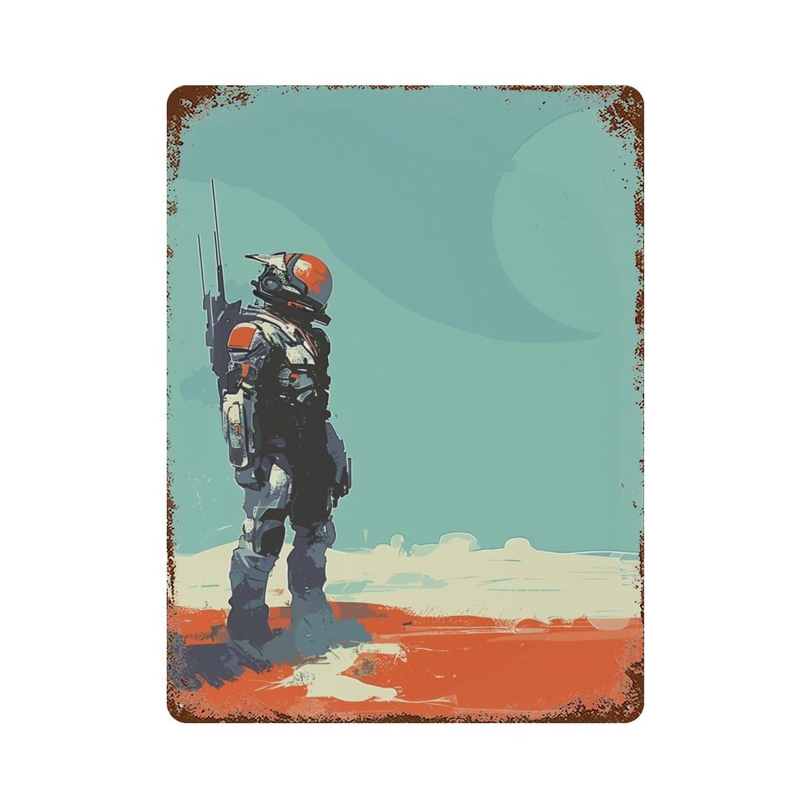 Astronaut Painting Vector Decorative Tin Sign 15.7"x11.8", Rustic Home Decor for Garage, Pub Or Kitchen