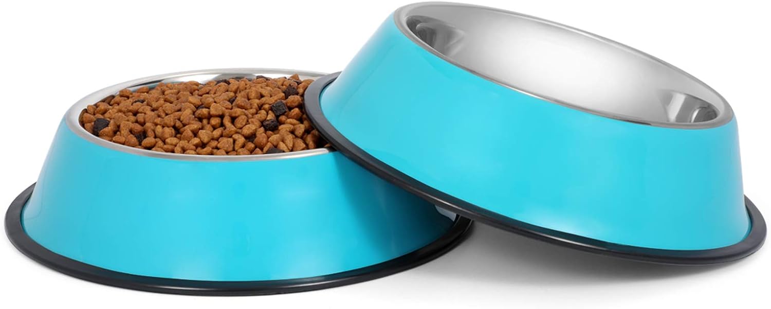 KASBAH Stainless Steel Dog Bowls Food and Water Bowl Non-Toxic 2 Pack Pet Bowls with Rubber Base for Small/Medium/Large Dogs