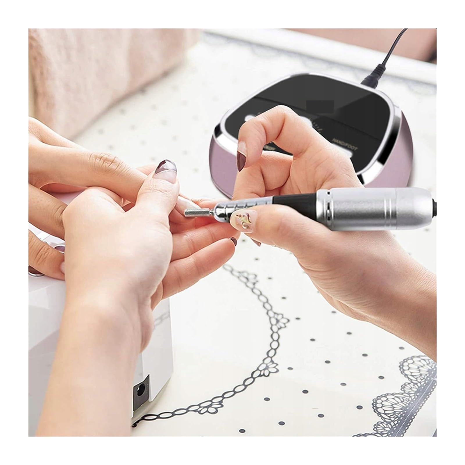 Elektryczna frezarka do paznokci, Elektryczna wiertarka do paznokci Manicure, profesjonalny frez narzędzia zdobienia, żel 35000 obr./min do treningu i użytku domowego(Nero)