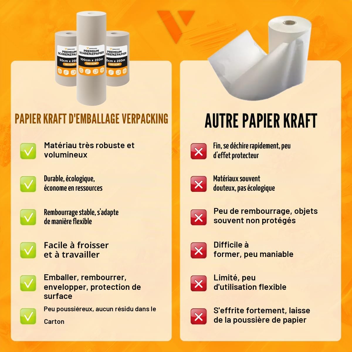 verpacking papier de calage 100 cm x 250 m 80 g/m² [modèle et quantité au choix] papier kraft rembourrage emballage pour expédition déménagement envoi 100% recyclé 1 rouleau