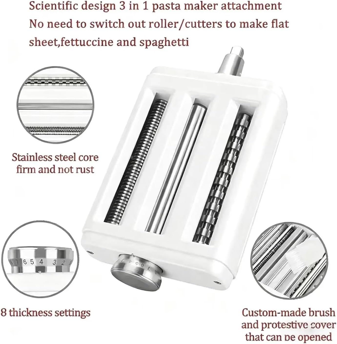 3 In 1 Compatible For KitchenAid Stand Mixers Included Pasta Sheet Roller, Spaghetti Cutter, Fettuccine Cutter Maker Accessories