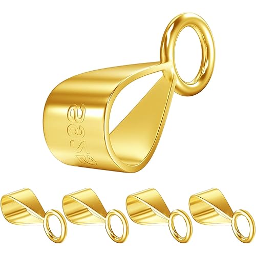 OHINGLT 14K Gold Bails for Pendants Clasp with Closed Loop,925 Sterling Silver Jewelry Bails for Pendants Slider Connectors for Necklace Jewelry Making Made in Italy(5Pcs)