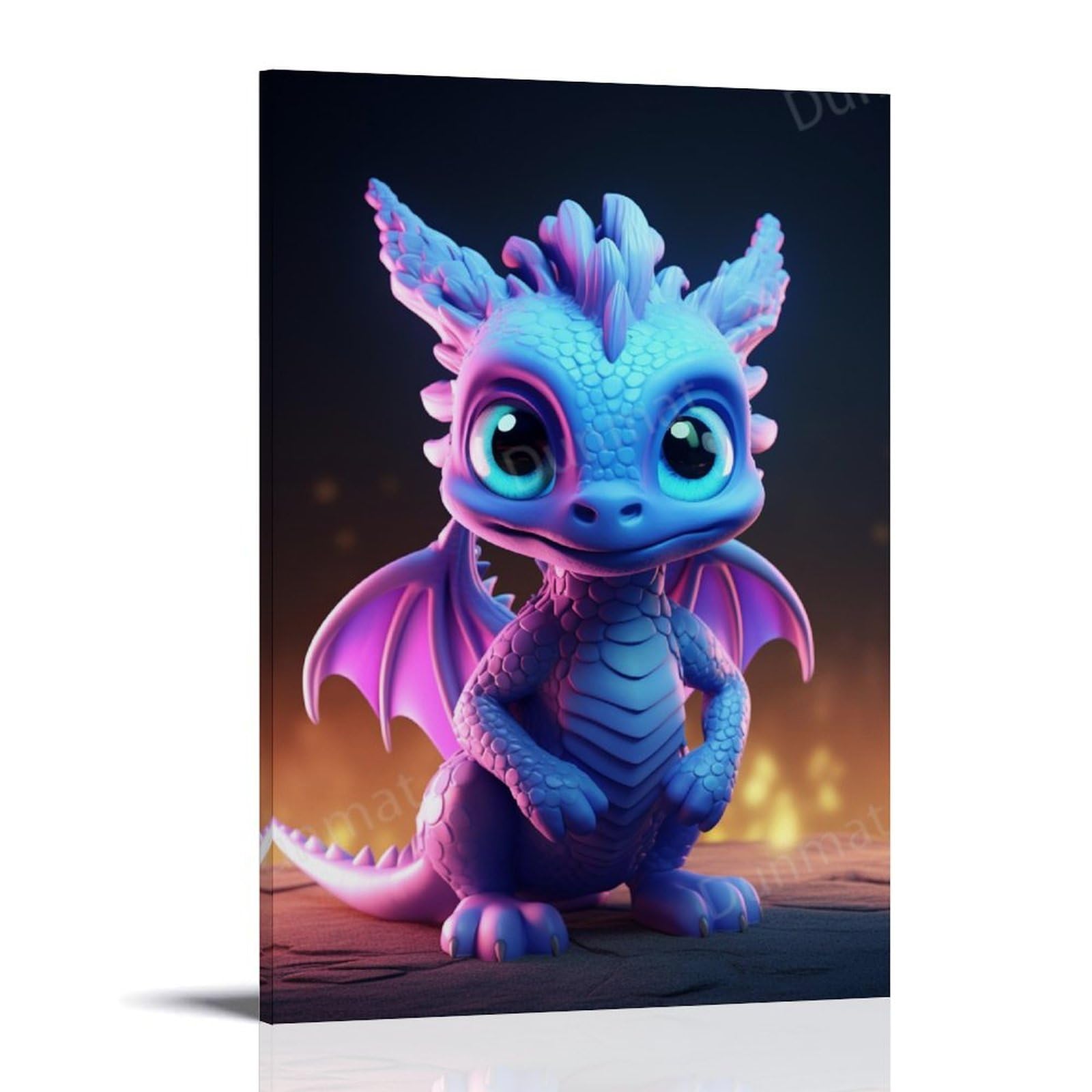 FYFMUSHE Purple And Blue Dragon Canvas Wall Art Paintings Fantasy Cartoon Cute Animal Pictures on Canvas Prints Framed Ready to Hang Artwork for Bedroom Home Decor 08x12inch(20x30cm)