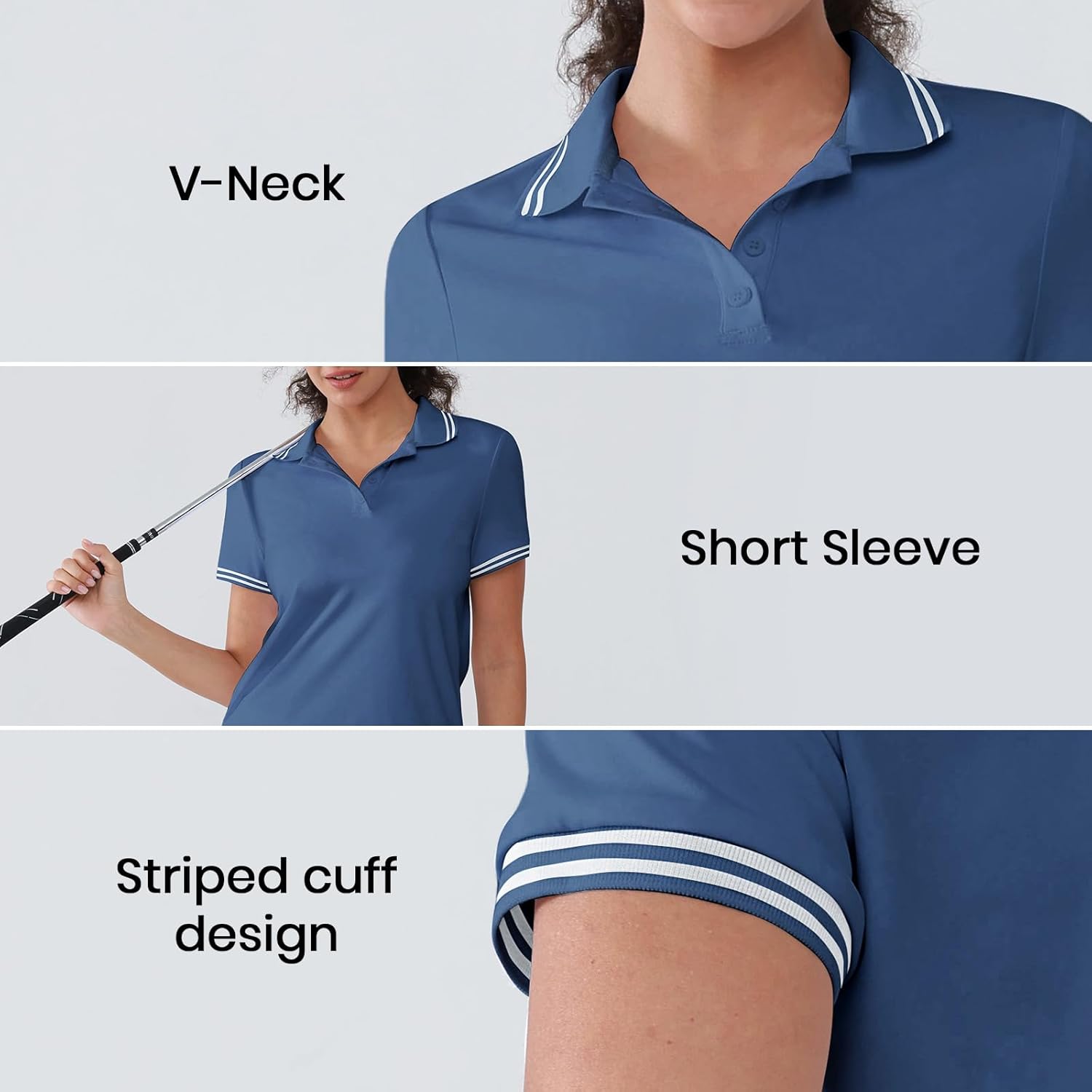 Womens Golf Polo Shirts Short Sleeve V Neck Collared Shirts Tennis Work Athletic Golf Tops - Image 5