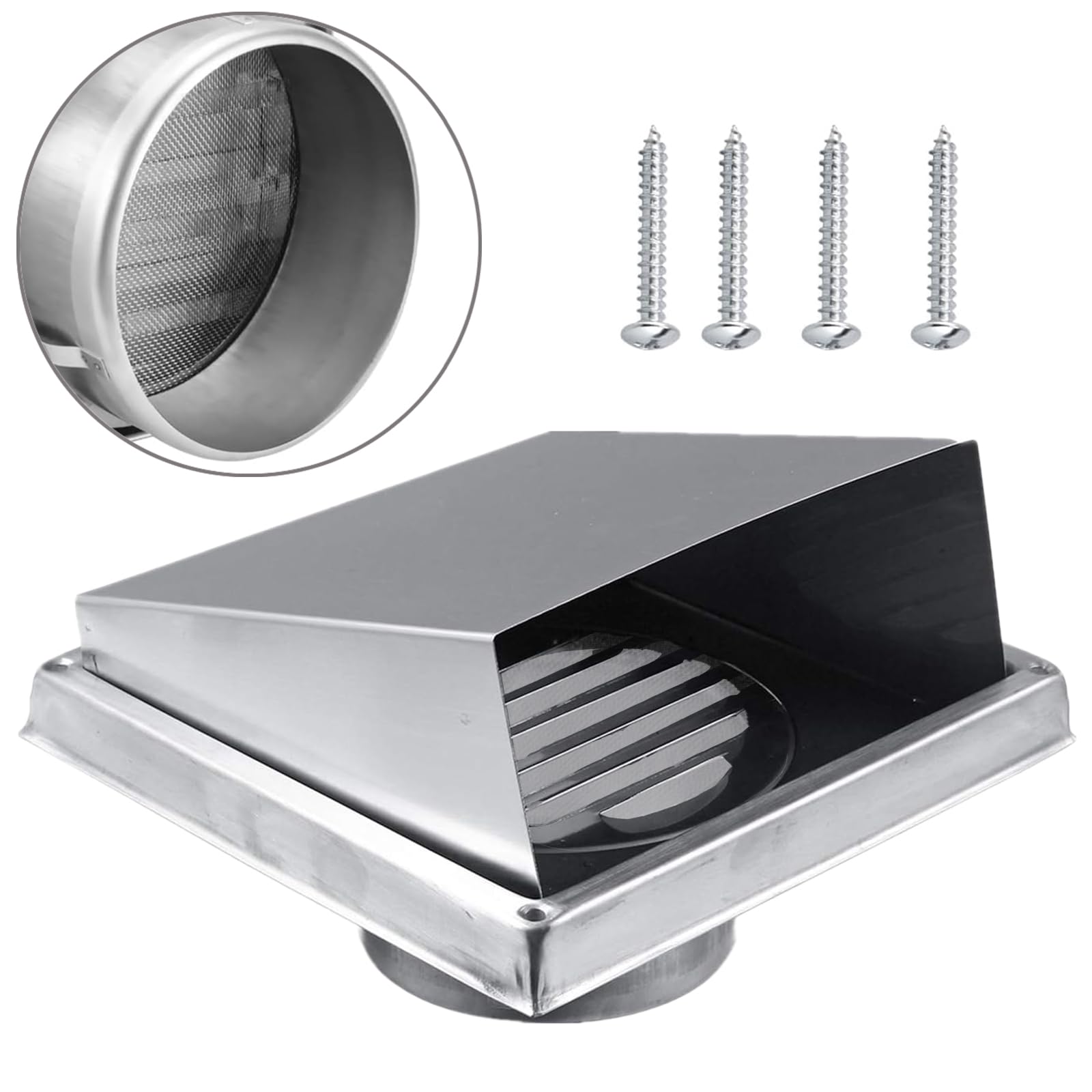 Geeaoo Rejilla Ventilación de Aire Inoxidable, Ventilación Cuadrada de Acero Inoxidable, Campana de Escape de Acero Inoxidable para Baño, Oficina, Cocina, 6 Pulgadas, Campana Cuadrada