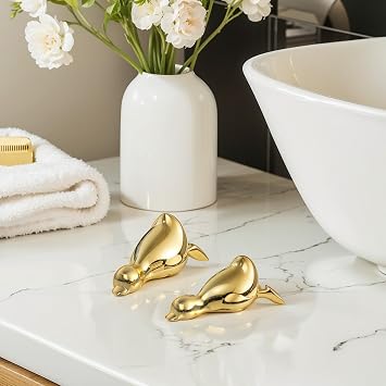 2 Pcs Mini Golden Duck Statue, Modern Ceramic Duck Figurines for Home Decor, Gold Accent Decor